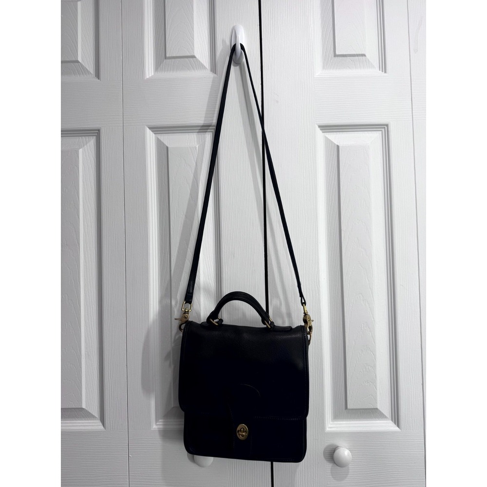 Vintage Coach Willis Top Handle cross Bag Women's Black Leather Inner Pockets